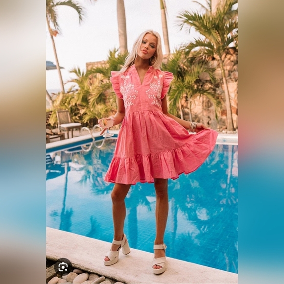 Fate Theadora Dress Pink Embroidered Size L NWT - Picture 1 of 14